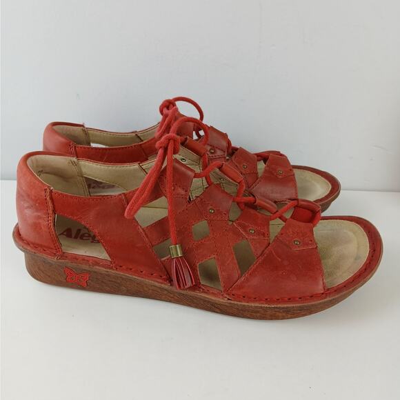 Algeria SZ 39/9 Valerie Red Gladiator Inspired Corkbed Lace Up Sandal - Picture 3 of 7